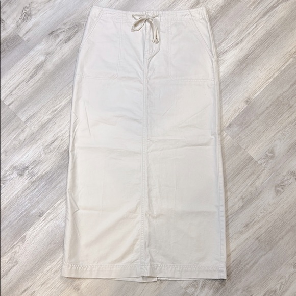 Y2K Creamy Khaki Low Rise Long Chino Maxi Skirt w/ Tie Front Waist / NWT / Sz 8 - Picture 1 of 8
